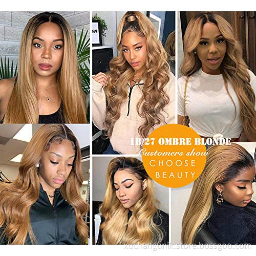 Uniky Wholesale 100% Human Hair None Lace Front Wigs Human Hair Ombre Wig 1B/4/27 for Black Women Body Wave Headband Wigs